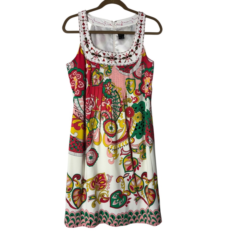 Nicole by Nicole Miller Womens Dress Size 6 Sleeveless Beaded Neck Floral Print